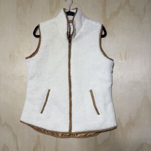 Old Navy Sherpa Fleece Vest Womens Large Cream Brown Full Zip Cozy Warm